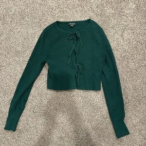 Wild Fable Forest Green Ribbed Sweater with Ties